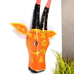 apka mart Yellow & Black Printed Nandi Bull Cow Head Wooden Wall Hangings-picture-38