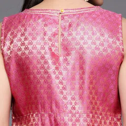 Varanga Women Peach-Coloured & Beige Floral Sequinned Kurta with Sharara & With Dupatta image 4