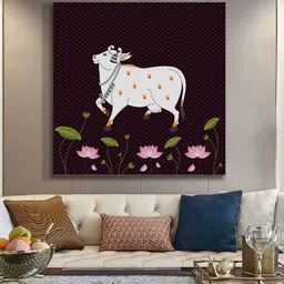 999Store Black & White Pichwai Cow Canvas Birds and Animals Wall Painting-picture-12