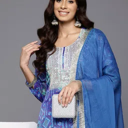 Varanga Bandhani Embroidered Sequinned Silk Georgette Kurta With Trousers & Dupatta-image-4