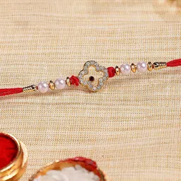 KARATCART Gold Plated American Diamond Bhaiya Thread Rakhi With Roli Chawal-picture-12