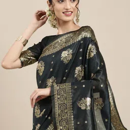 Saree mall Black & Gold-Toned Ethnic Motifs Woven Silk Blend Banarasi Sarees-picture-15