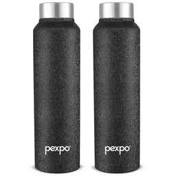 Pexpo Black & Silver toned 2 Pcs Stainless Steel Leak Proof Water Bottle 1 Ltr-image-0