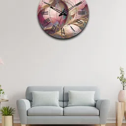 OLIVE TREE Purple & Beige Printed Wooden Round Contemporary Wall Clock-image-59