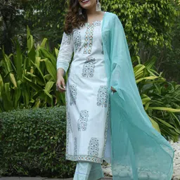 Sidhidata Floral Printed Round Neck Regular Straight Kurta With Trouser With Dupatta-picture-39