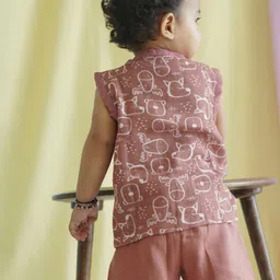 The Boo Boo Club Kids Printed V-Neck Organic Muslin Jhabla With Shorts image 4