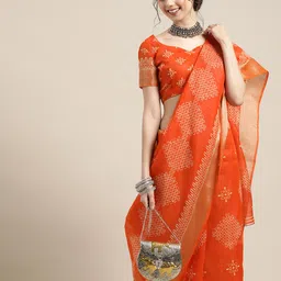 Saree mall Ethnic Motifs Linen Blend Saree with Woven Design border image 2