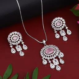 Anvik Silver-Plated Cubic Zirconia Studded Pendant Set for Women image 4