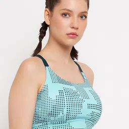 Clovia Blue Polka Dot Printed Full Coverage Lightly Padded Workout Bra image 2