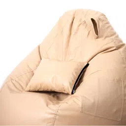 THREADVIBE LIVING Cream Colored 3 Pieces Teardrop Bean Bag With Footrest & Cushions image 5