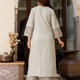 Anouk Ethnic Motifs Embroidered Pure Cotton Straight Kurta With Palazzos & Dupatta image 5