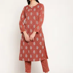 Be Indi Women Ethnic Motifs Printed Winter Kurta with Trousers Set-picture-35