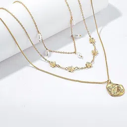 DESTINY JEWELS Gold-Plated Pearls 3 Tier Pendant Necklace-image-50