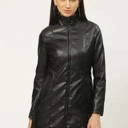 Leather Retail Women Solid Lightweight Longline Faux Leather Jacket-image-65