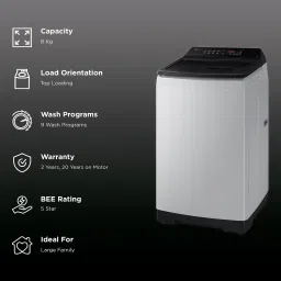 SAMSUNG 8 Kg 5 Star Inverter Fully Automatic Top Load Washing Machine (WA80BG4441BGTL, Diamond Drum, Light Grey) image 1