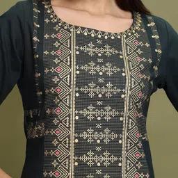 Vishudh Green Ethnic Motifs Printed Cotton Straight Kurta image 4