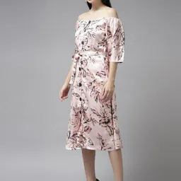 The Roadster Lifestyle Co Floral Printed Off Shoulder Fit & Flare Party Wear Dress image 4