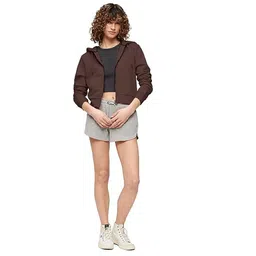 lll fashion Solid Fleece Crop Zipper Hoodie | Long Sleeves Winter Wear for Women's image 5