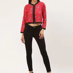 Antheaa Women Pink Floral Print Crop Tailored Jacket image 4