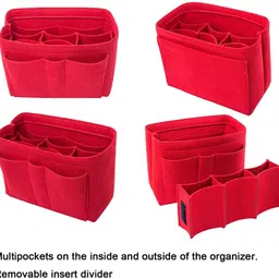 Advance Geotextiles Women Felt Purse Organizer Insert for Ladies Handbag, Tote, Hobo Bag Storage Purse Divider, Multiple Storage Compartment - Red(8.85x4.5x5.5) inch (Small) image 5