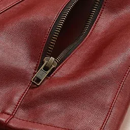 Leather Retail Women Red Solid Lightweight Biker Jacket image 5