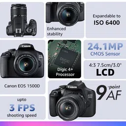 Canon EOS 1500D 24.1MP Digital SLR Camera (Black) With EF S18-55 IS II Lens - Wi-Fi / NFC Supported image 2