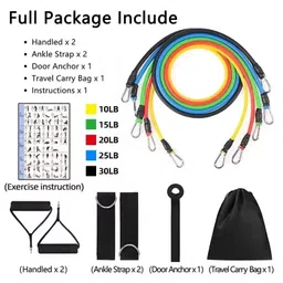 ERHETUS Portable 11-Piece Resistance Band for Men & Women | Training Gym Kit for Home Workout | Rubber Exercise Fitness Bands with Toning Tubes, Ankle Straps, Door Anchor, Handles & Carry Bag image 2