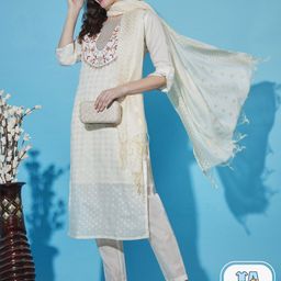 PPTOSS Floral Embroidered Thread Work Straight Kurta With Trousers & Dupatta-picture-40