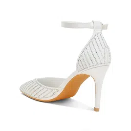 London Rag White Pearls and Sequins Embellished Stiletto Sandals image 2