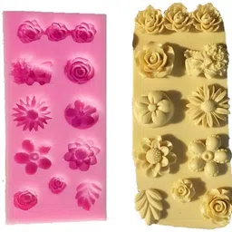 BRIGHTAIL INFRA Silicone Flower Fondant Molds Candle Mold Cake Decoration Molds Scented Wax Molds Resin Art Handcrafted Mould Gypsum Clay Craft Silicone Mold (12 Cavity Flower Mold) image 1