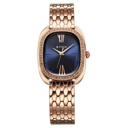 Titan Glamour Quartz Analog Blue Dial Rose Gold Stainless Steel Strap Watch For Women-picture-35