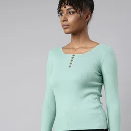 SHOWOFF Round Neck Ribbed Fitted Top image 5