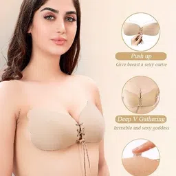 plumbury Women's Nylon Blend Lightly Padded Strapless Backless Adhesive Stick On Bra image 2