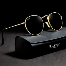 RESIST EYEWEAR Unisex Round Sunglasses With UV Protected Lens- Thomas Gold Black-image-97