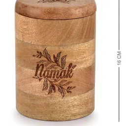 Living With Elan Gingham & Blooms Round Wooden Salt Box with Spoon 900 Gm Capacity image 2