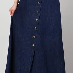 tripursundari fashion Denim Skirt for Women, A-Line Cut, Full Length, Navy Blue image 5