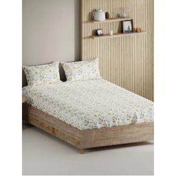BIANCA King Size Bedsheet with Pillow Covers (Set of 3) (Palladium) Floral-Yellow/Sage Green-picture-36