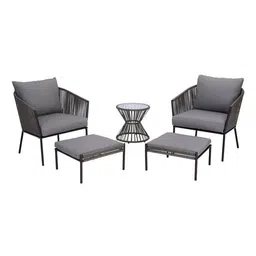 DEVOKO 5 Piece Rope Conversation Patio Set with Ottoman & Glass Top Coffee Table for Indoor Outdoor, Garden, Balcony, Backyard,Terrace (Grey) image 4