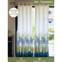 Urban Space Cotton Window Curtains 5 Ft with Eyelets and TieBack 2 Pieces - Panel Jungle Blue image 3