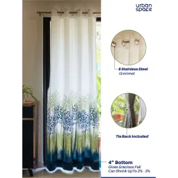 Urban Space Cotton Window Curtains 5 Ft with Eyelets and TieBack 2 Pieces - Panel Jungle Blue image 4