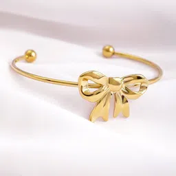 Rubans Voguish 18K Gold Plated StainlessSteel TarnishFree Demi-Fine Bowknot Cuff Bracelet image 3
