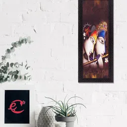 eCraftIndia Brown & Blue Musical Radha Krishna Satin Matt Texture UV Wall Art image 1