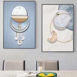 THE HANDMADE FLAIR 2 Pcs Blue & White Abstract Framed Painting Wall Art image 1