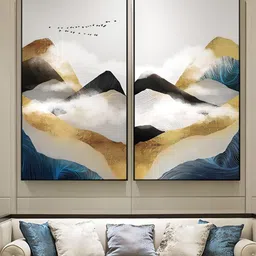 THE HANDMADE FLAIR White 2 Pieces Wooden Mountains In The Clouds Abstract Wall Art image 1