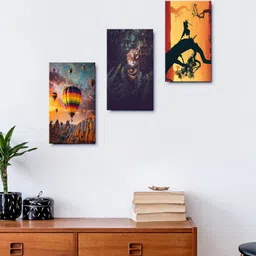 999Store Flying On Hot Air Balloon And Beautiful Cat Wall Painting Set Of 3 Frames image 1