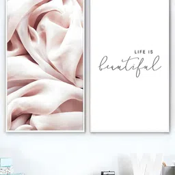 THE HANDMADE FLAIR White & Pink 2-Pieces Abstract Printed Framed Canvas Wall Art-picture-12