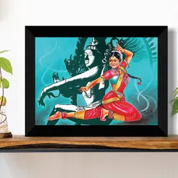 SAF Blue & Red Kathak Dance Printed Framed Wall Art-image-87
