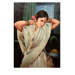 Exotic India Beige Colored Lady Dressing Herself Oil Painting Wall Art-picture-17