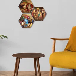 SAF Brown & Blue 3 Pieces Radha Krishna Printed UV Coating Wall Art-picture-10