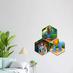 SAF Green & Blue 3 Pieces Radha Krishna UV Textured Self adhesive Wall Art Painting-picture-23